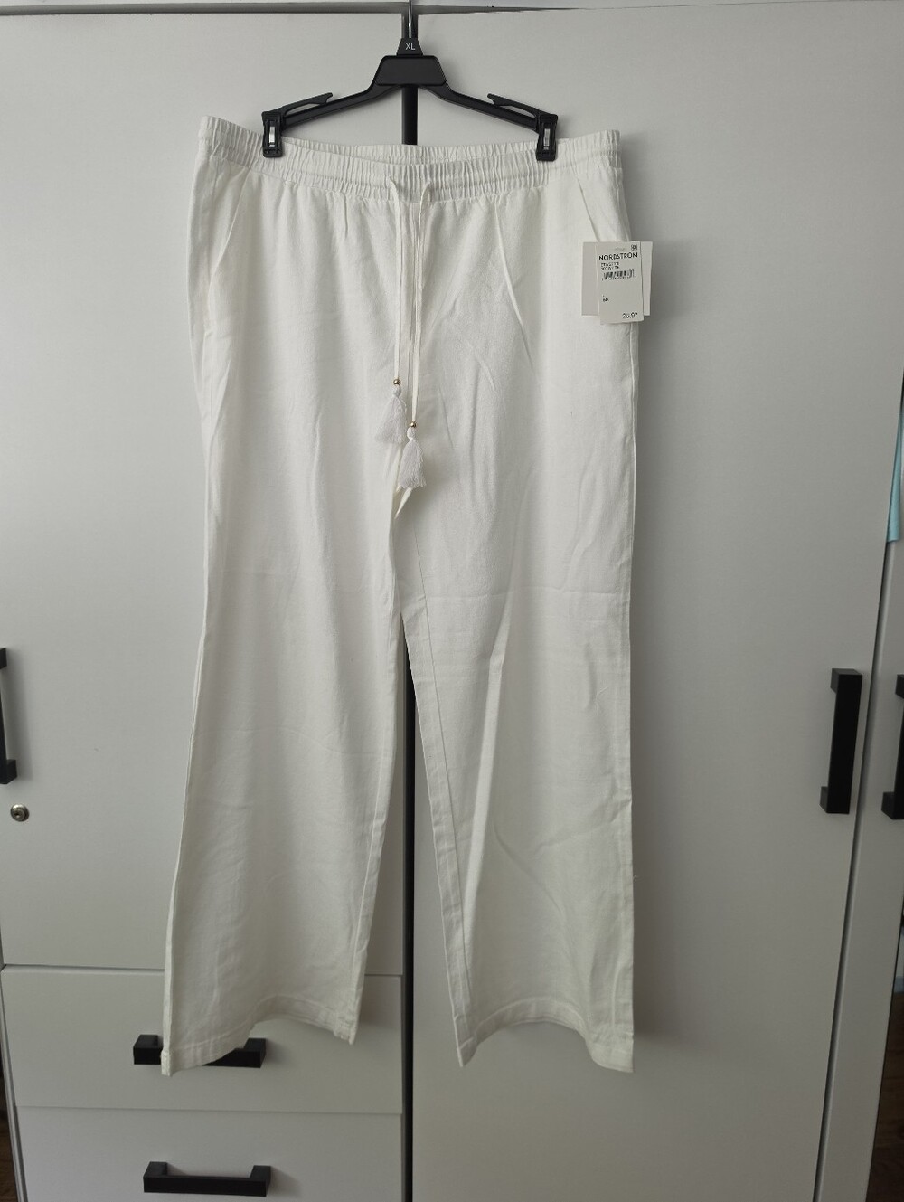 Ellen Tracey L NWT White Linen Drawstring Casual Pants
